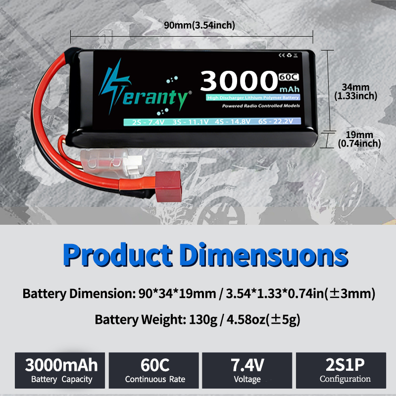 TERANTY 2S 3000mAhリポバッテリー 7.4V - Drone Battery Connector のレビューと価格